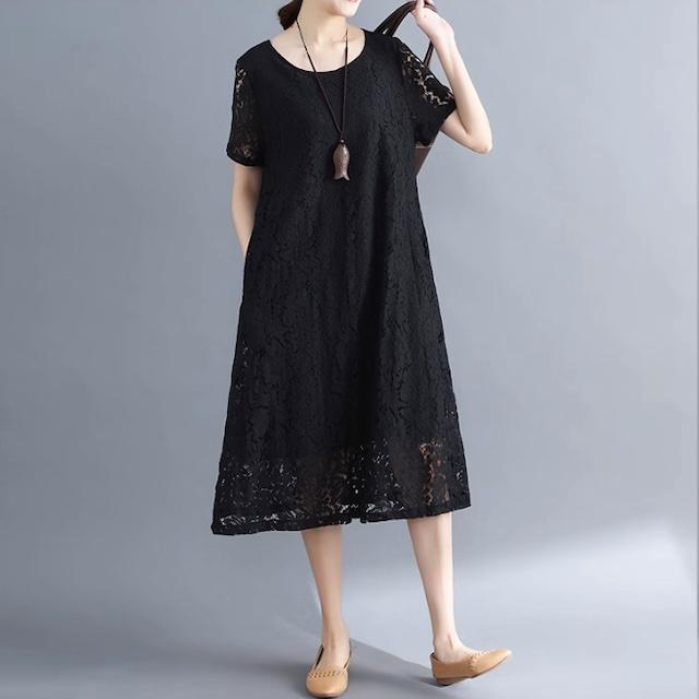 ワンピース 総レース レディース ロング 半袖 シースルー袖 結婚式 二次会 フォーマル 20代 30代 40代 黒 送料無料 | ブランド登録なし | 18