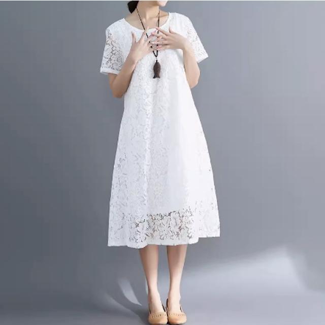 ワンピース 総レース レディース ロング 半袖 シースルー袖 結婚式 二次会 フォーマル 20代 30代 40代 黒 送料無料 | ブランド登録なし | 19