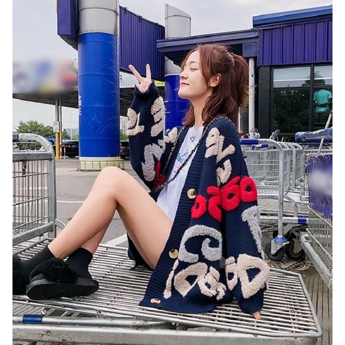 カーディガン レディース 10代20代30代40代 アウター コーディガン BIGロゴ もこもこ 羽織 防寒 厚手 柄物 大きめ ゆったり 通勤 カジュアル 秋冬 | ブランド登録なし | 03