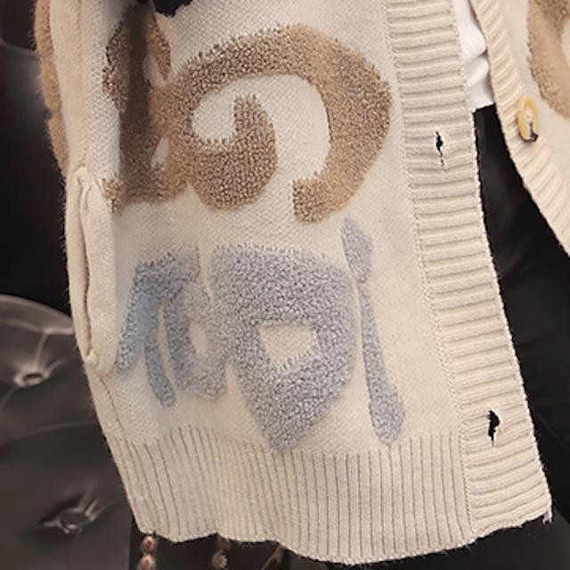 カーディガン レディース 10代20代30代40代 アウター コーディガン BIGロゴ もこもこ 羽織 防寒 厚手 柄物 大きめ ゆったり 通勤 カジュアル 秋冬 | ブランド登録なし | 18