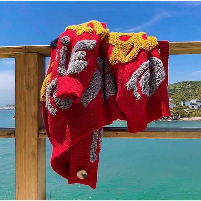 カーディガン レディース 10代20代30代40代 アウター コーディガン BIGロゴ もこもこ 羽織 防寒 厚手 柄物 大きめ ゆったり 通勤 カジュアル 秋冬 | ブランド登録なし | 19