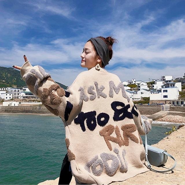 カーディガン レディース 10代20代30代40代 アウター コーディガン BIGロゴ もこもこ 羽織 防寒 厚手 柄物 大きめ ゆったり 通勤 カジュアル 秋冬 | ブランド登録なし | 04