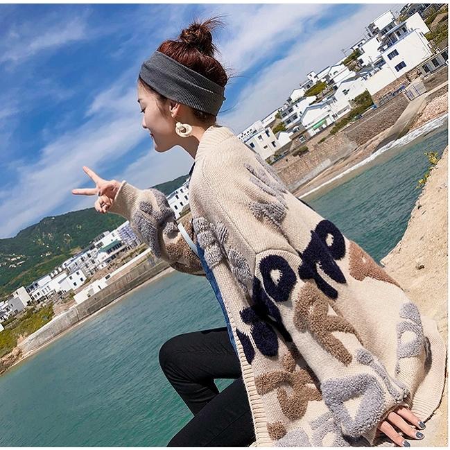 カーディガン レディース 10代20代30代40代 アウター コーディガン BIGロゴ もこもこ 羽織 防寒 厚手 柄物 大きめ ゆったり 通勤 カジュアル 秋冬 | ブランド登録なし | 01