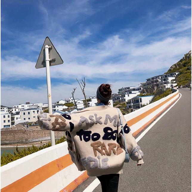 カーディガン レディース 10代20代30代40代 アウター コーディガン BIGロゴ もこもこ 羽織 防寒 厚手 柄物 大きめ ゆったり 通勤 カジュアル 秋冬 | ブランド登録なし | 06