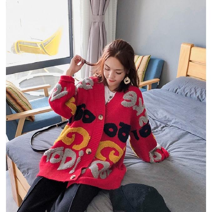 カーディガン レディース 10代20代30代40代 アウター コーディガン BIGロゴ もこもこ 羽織 防寒 厚手 柄物 大きめ ゆったり 通勤 カジュアル 秋冬 | ブランド登録なし | 02