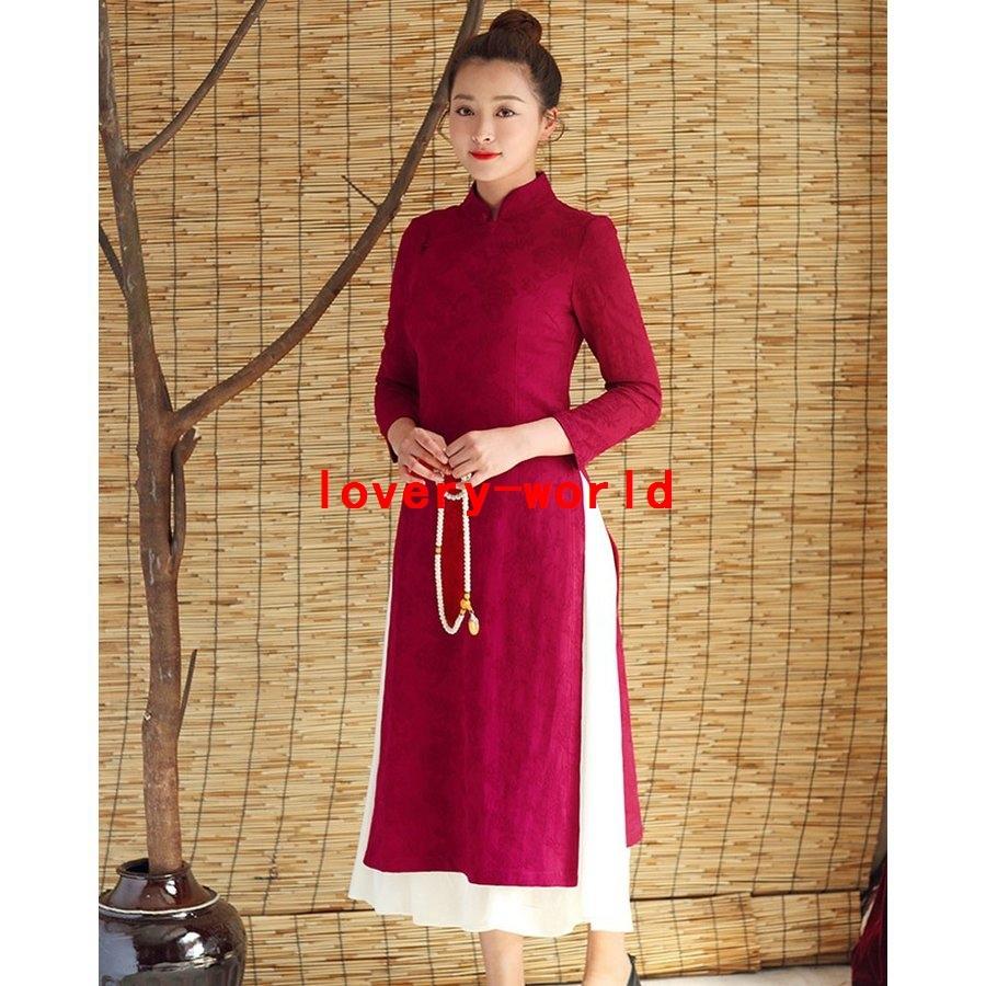 超目玉 チャイナ風ワンピースロングチャイナドレスロング丈コスプレ衣装リネンワンピースチャイナ服アオザイドレスワンピースコットン花柄7分袖2枚重ね 半額品 Technet 21 Org