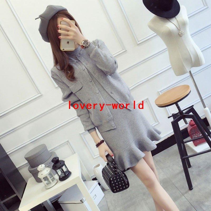 New売り切れる前に ニットセットアップレディース秋冬ニットワンピースカーディガン長袖ノースリーブミニ丈ワンピース2点セットニット セーターきれいめ着痩30代40代