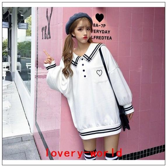 韓国ファッションパーカーレディーストレーナー長袖双子コーデ制服風原宿系セーラー服 Lov Lovery World 通販 Yahoo ショッピング