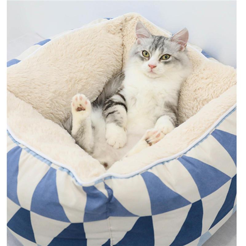 猫寝床 キューブ型 キャットハウス ネコベッド もこもこ 北欧風 厚手 秋冬 寒さ対策 寝心地良い あったか 柔らかい 猫用