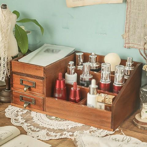 公式 化粧品収納ボックス レトロ 化粧品入れ 机上収納ボックス コスメ