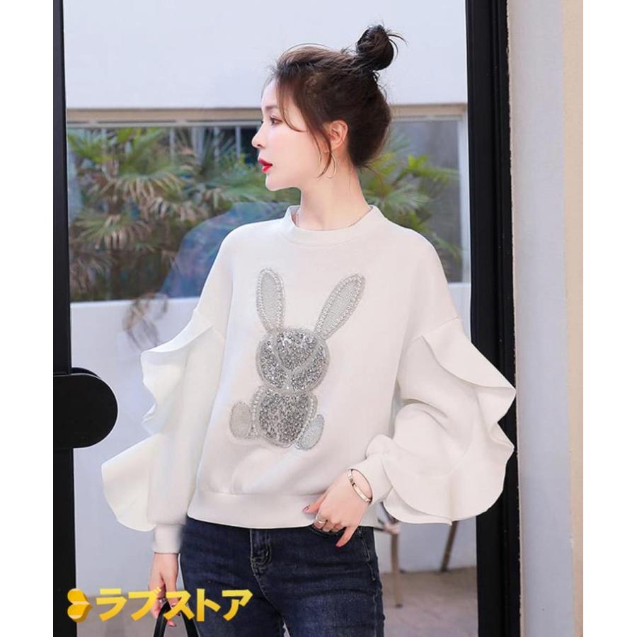 レディース ゆったり 長袖 プルオーバー ビッグシルエット パーカー うさぎ 柄 プリント 可愛い トップス 大きいサイズ カジュアル 秋 ファッション 本日特価