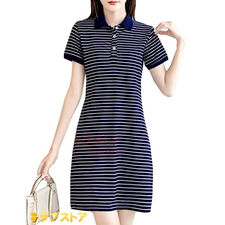 ポロワンピース レディース ポロシャツ ワンピース ゴルフウェア 半袖 ボーダー Tシャツワンピース 夏 大きいサイズ カジュアル ロングtシャツ スポーツウェア 新着