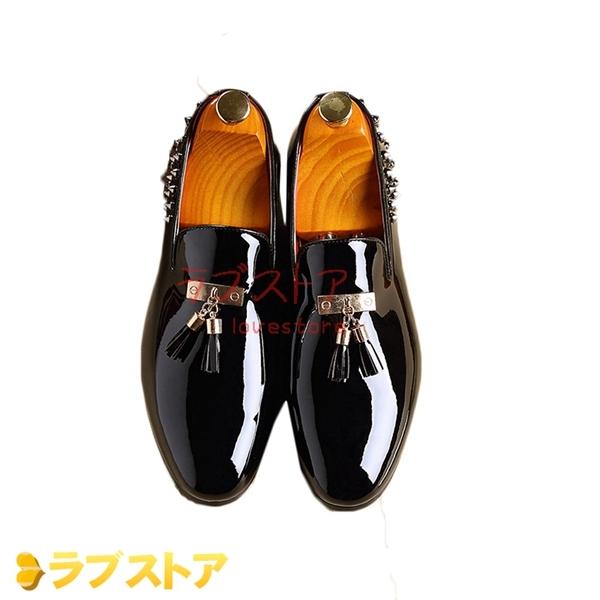 ローファー エナメル スリッポンシューズ ピカピカ モカシン リベット スタッズ タッセル 金具付き メンズ ドライビングシューズ レッド Yl4dygeb ファッション Nourialmaliki Me