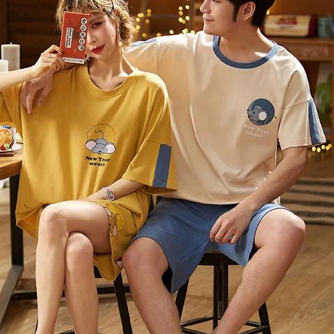 海外並行輸入正規品 ペア 部屋用 快適 柔らかい 綿 薄手 通気 カジュアル 可愛い ネズミ柄 おしゃれ 丸首 上下セット ショーパン 半袖 夏用 ルームウエア パジャマ カップル 上下セット サイズ Xxl Www Puzzle Movies Co Il