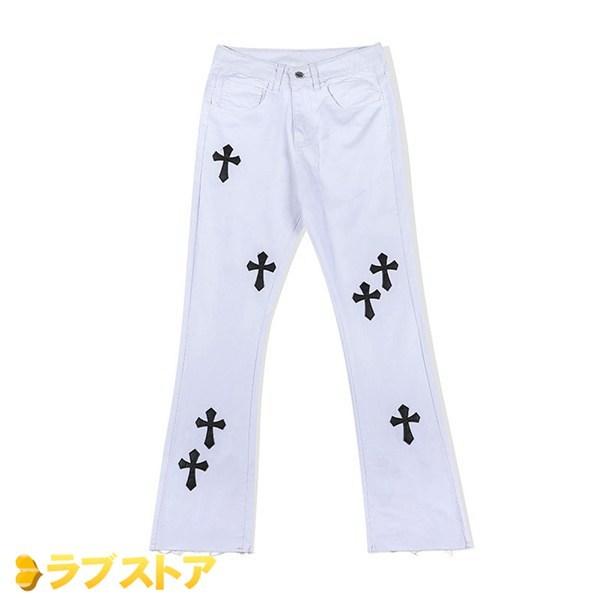 メンズファッション 海外花系 ジーンズ フレアパンツ メンズ 十字架柄 ワッペン クロス ベルボトム V系 ストリート ファション ロック カジュアル 長ズボン 細身 Vxgcnwmunt Tritop Com Br