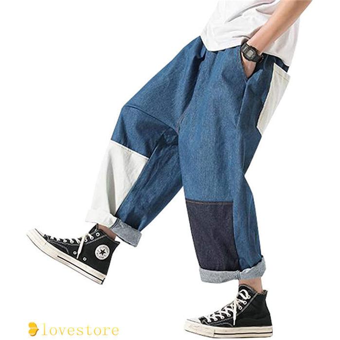 メンズ デニム ワイドパンツ ジーンズ パッチワーク風 ゆったり ｇパン バギーパンツ 太い 大きいサイズ ストレート ロールアップ B系 Rxgqe4feaac9 ラブストア 通販 Yahoo ショッピング