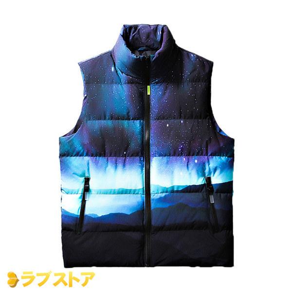 ダウンコットンベスト メンズ 秋冬 ダウンベスト ポリエステル 大きいサイズ 韓国風 かっこいい 総柄 厚手 チョッキ ノースリーブ 軽量 Keser No