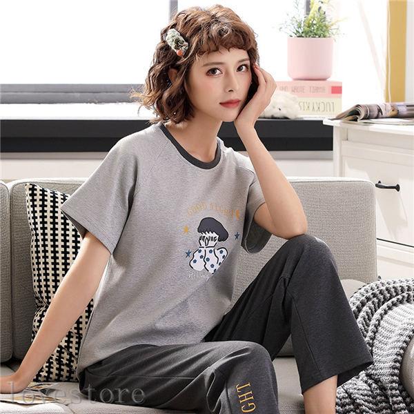 経典ブランド レディースパジャマ 綿100 夏用パジャマ ルームウェア 上下2点セット 半袖 長ズボン 柔らかい 吸汗 通気性 着心地の良い 寝間着 Ford Tools Co Za