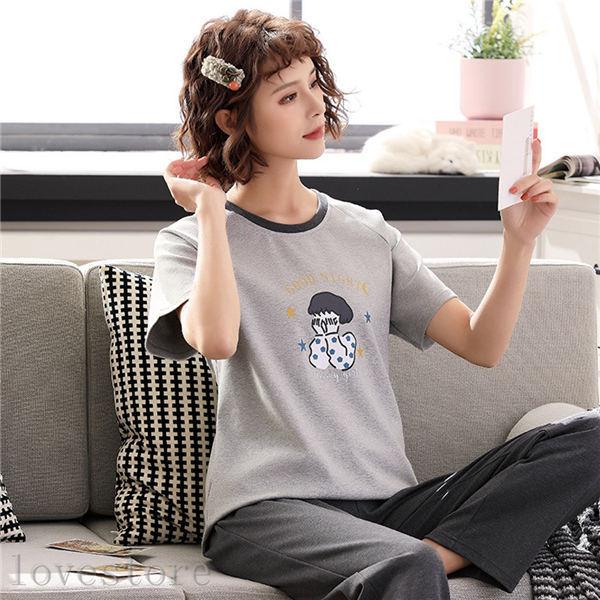 経典ブランド レディースパジャマ 綿100 夏用パジャマ ルームウェア 上下2点セット 半袖 長ズボン 柔らかい 吸汗 通気性 着心地の良い 寝間着 Ford Tools Co Za