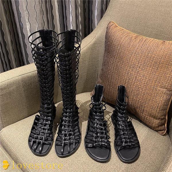 まとめ買い グラディエーターサンダル レディース 透かし彫り フラット 女性 長靴 サマーシューズ オープントゥ お洒落 屈曲 低反発 歩きやすい その他ブーツ カラー ブラック ロング Www Harmonylu Com