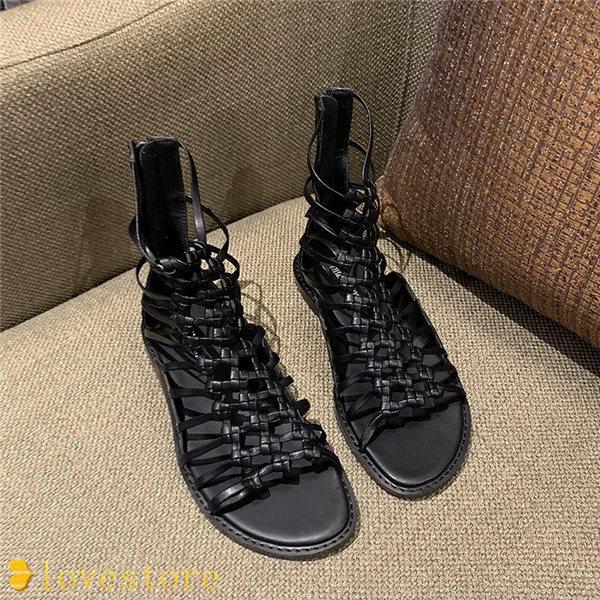 まとめ買い グラディエーターサンダル レディース 透かし彫り フラット 女性 長靴 サマーシューズ オープントゥ お洒落 屈曲 低反発 歩きやすい その他ブーツ カラー ブラック ロング Www Harmonylu Com