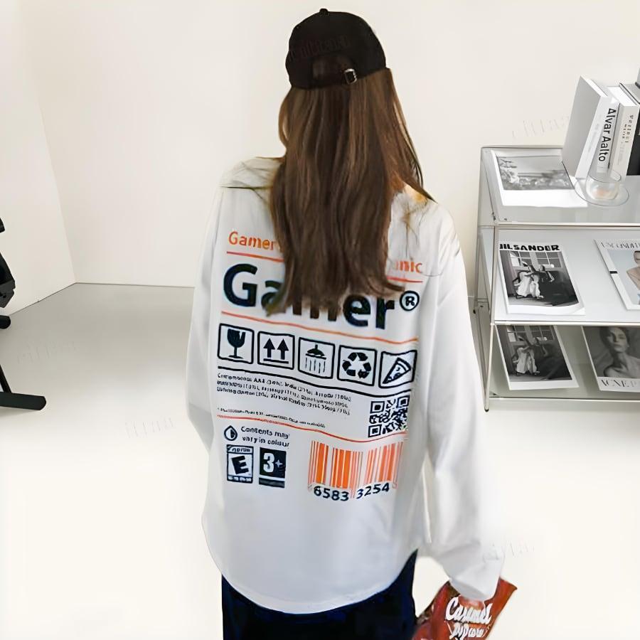 カットソー レディース ティーシャツ インナー 長袖 Tシャツ ロング ロンT Gamerプリント長袖Tシャツ｜lovetiara｜06