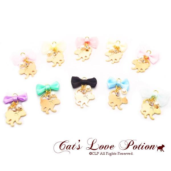 猫 樹脂 ノンホールピアス リボン パール プリンセスキャット Cat's Love Potion イヤリング｜lovexclp