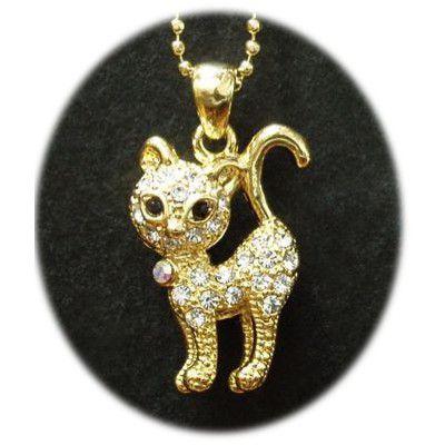 猫　ネックレス　猫のラインストーンネックレス/ゴールド　メール便○｜lovexclp｜02