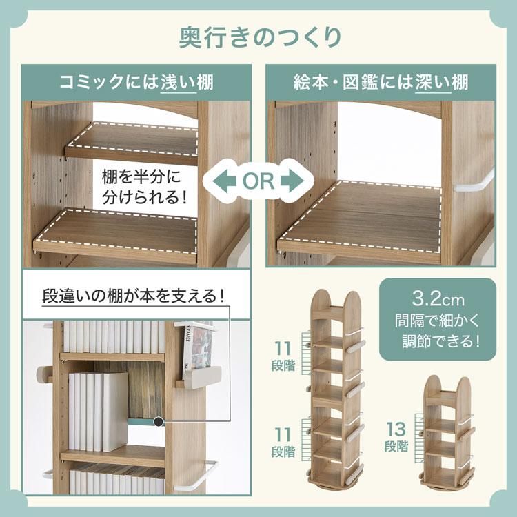 本棚 木製 回転式 通販生活 ブックラック LOWYA（ロウヤ） 回転式本棚 本棚 収納 回転 絵本棚 ディスプレイ