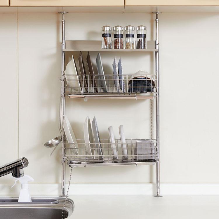 新品　LOWYA ロウヤ　突っ張り水切りラック ステンレス　デラックスタイプ LOWYA（ロウヤ） 突っ張り デラックス つっぱり 水切りラック キッチン