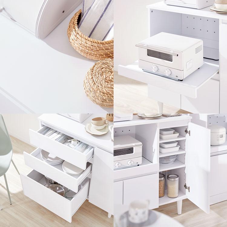 値下げ！！LOWYA ロウヤ 食器棚 ハイタイプ ホワイト スライド棚