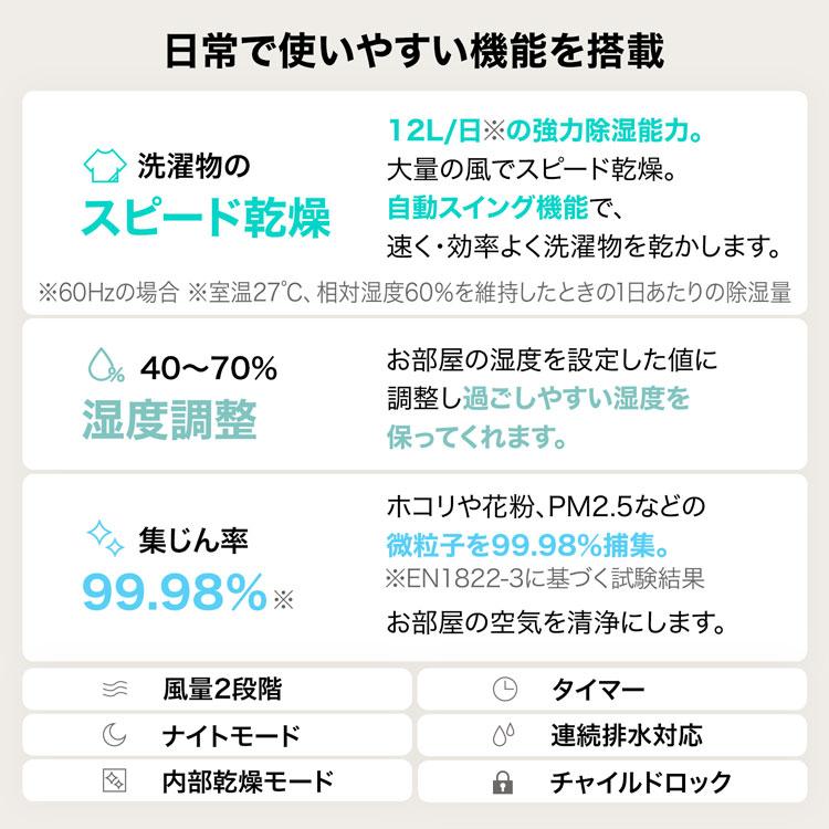 LOWYA 除湿機 花粉対策 12L コンプレッサー式 空気清浄機 除湿器