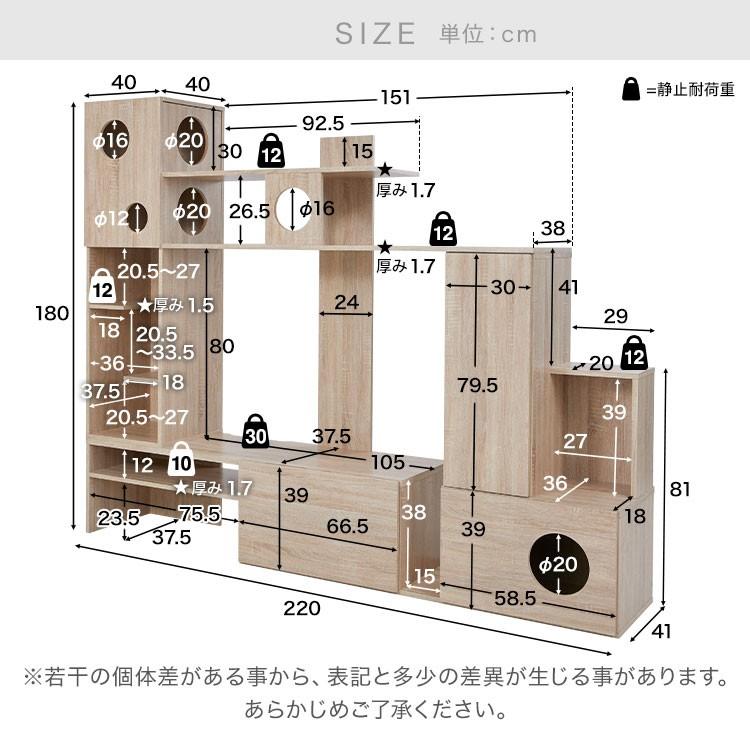 テレビ台 キャットウォーク おしゃれ ハイタイプ 猫家具 テレビボード 高さ180 幅220 収納 オープンラック 壁面収納 ペット ペットタワー 猫 ロウヤ LOWYA｜low-ya｜03