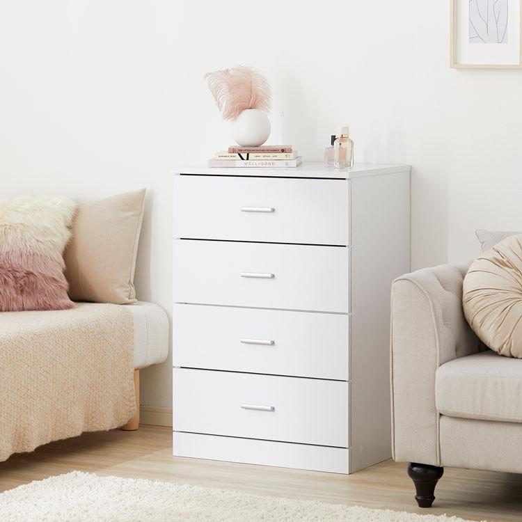 U1065】☆4段整理タンス 白 木目調