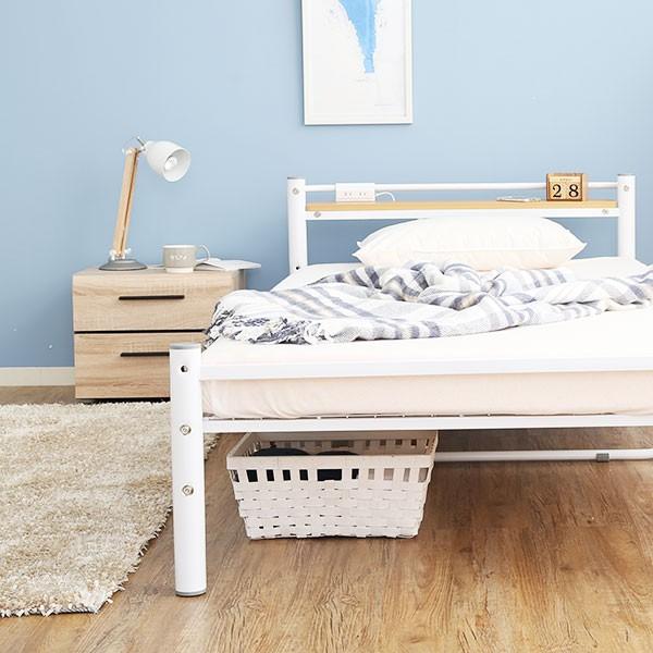 LOWYA ベッド シングル パイプベッド 宮付き スチール製 ベッド