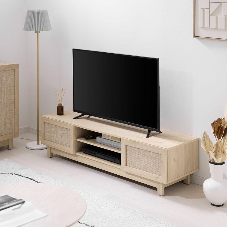 LOWYA アカシア無垢材ローテレビ台 200 テレビ台(幅140cm) ラタン調 木目 スチール脚 | 【公式】LOWYA(ロウヤ