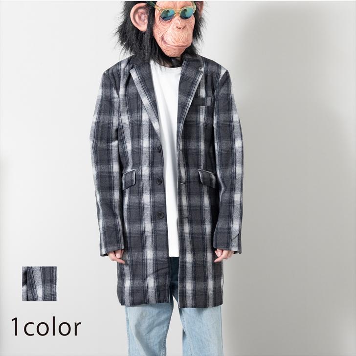 チェスターコート メンズ ロング丈 メルトン ウール チェック柄 グレンチェック ヘリンボーン ガウンコート ロングコート