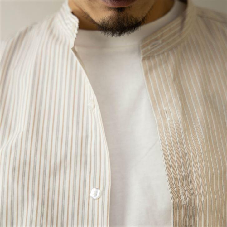 ノーカラーシャツ メンズ 長袖 ビッグシルエット ストライプ柄 バンドカラーシャツ 長袖シャツ ビッグシャツ オーバーシャツ カジュアルシャツ 21 お小遣い節約できる店 ローコス 通販 Yahoo ショッピング