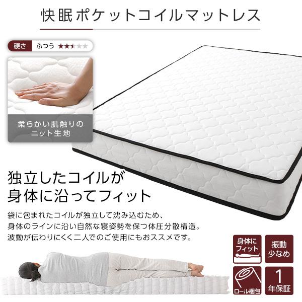 ベッド 収納付き 引き出し付き 木製 棚付き 宮付き コンセント付き シンプル モダン ブラウン ダブル ポケットコイルマットレス付き ベッド ポケットコイルマットレス付き