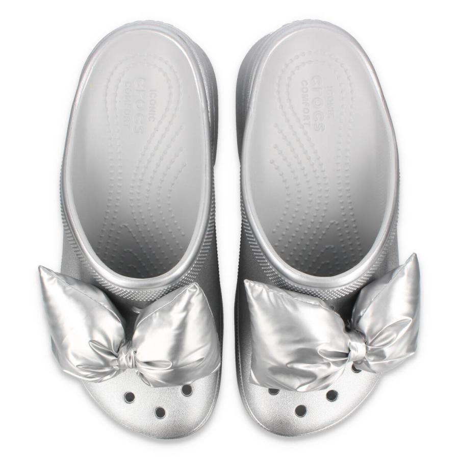 CROCS SIREN METALLIC BOW CLOG クロックス サイレン メタリック ボウ クロッグ メンズ レディース SILVER METALLIC シルバー 210050-0P1｜lowtex｜02