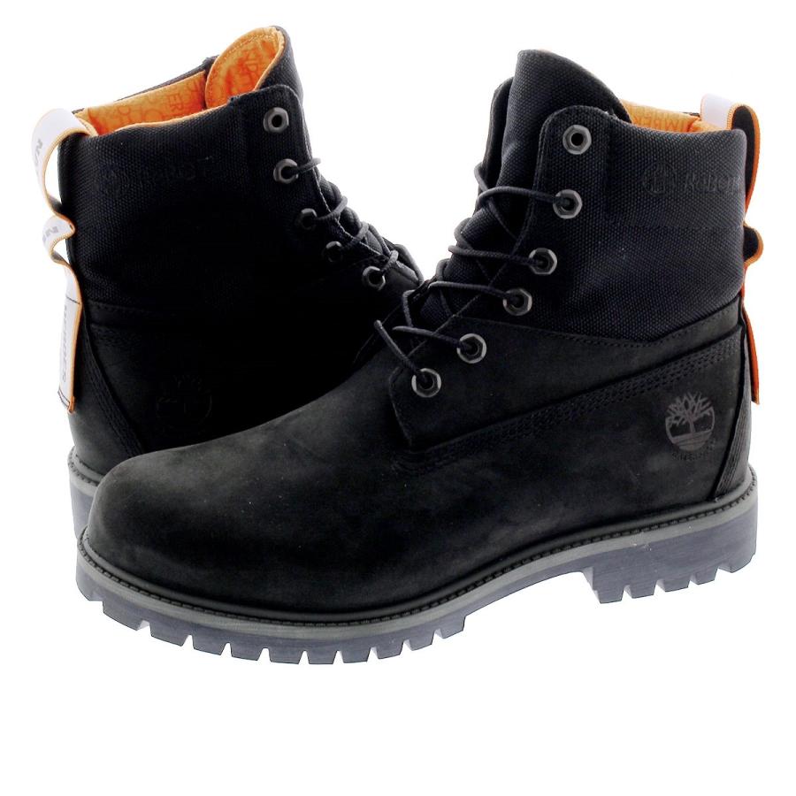 gray and black timberlands
