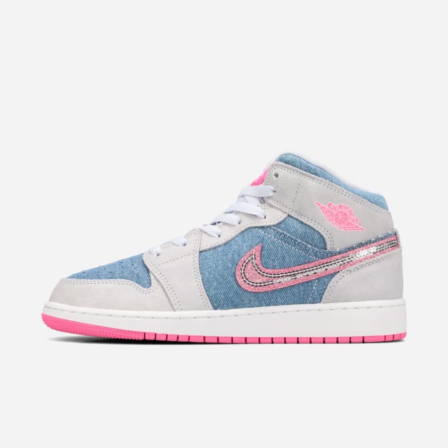 NIKE AIR JORDAN 1 MID SE GS ナイキ エア ジョーダン 1 ミッド SE GS レディース COBALT BLISS/WHITE/PINK GLOW グレー HQ1999-400の画像