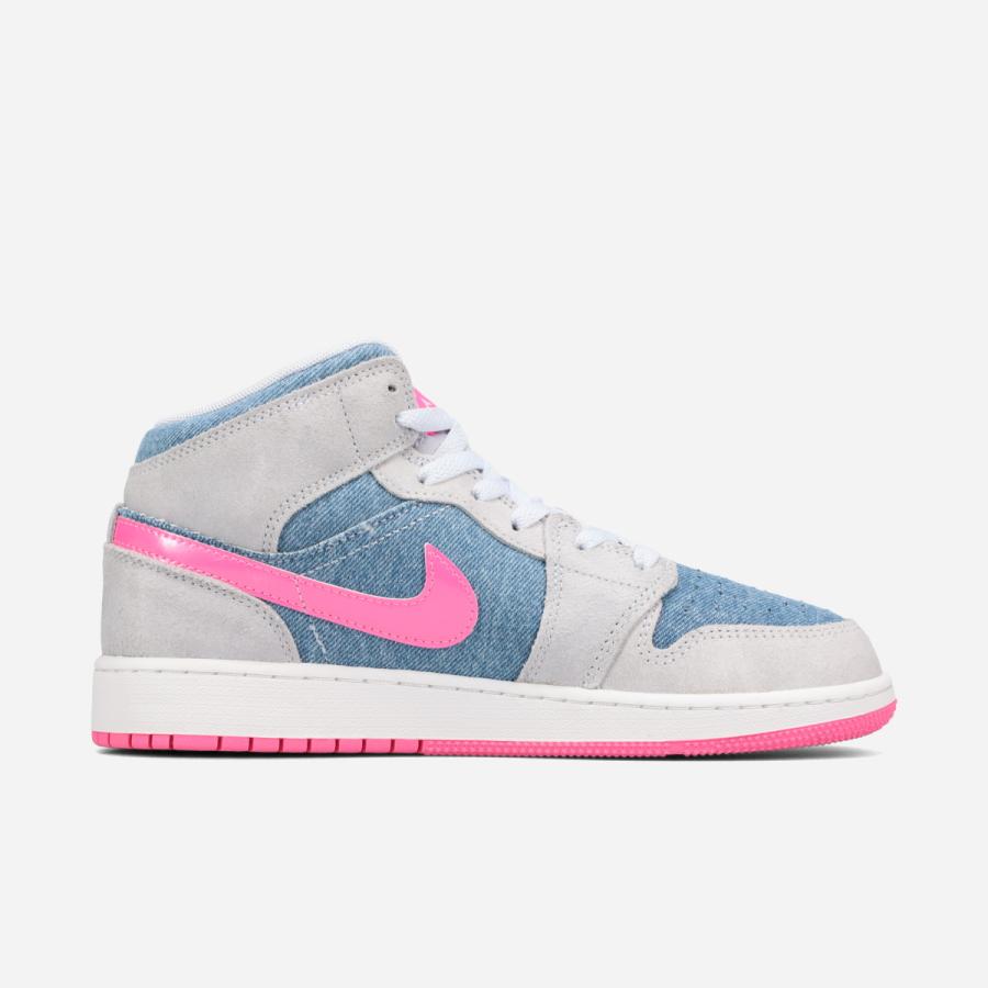 NIKE AIR JORDAN 1 MID SE GS ナイキ エア ジョーダン 1 ミッド SE GS レディース COBALT BLISS/WHITE/PINK GLOW グレー HQ1999-400の画像