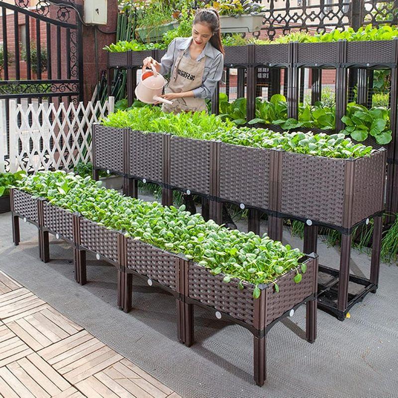 BAOYOUNI 組み立て簡単ガーデンボックス プランターボックスプラスチック鉢植え入れ花 植物 栽培ブラウン 鉢用品 大型プランター 莱園 