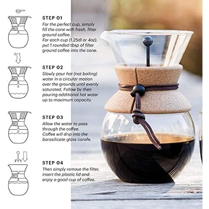 BODUM ボダム POUR OVER プアオーバー ステンレスメッシュフィルター ドリップ式 コーヒーメーカー 500ml コルクカバー付｜lr-store｜08