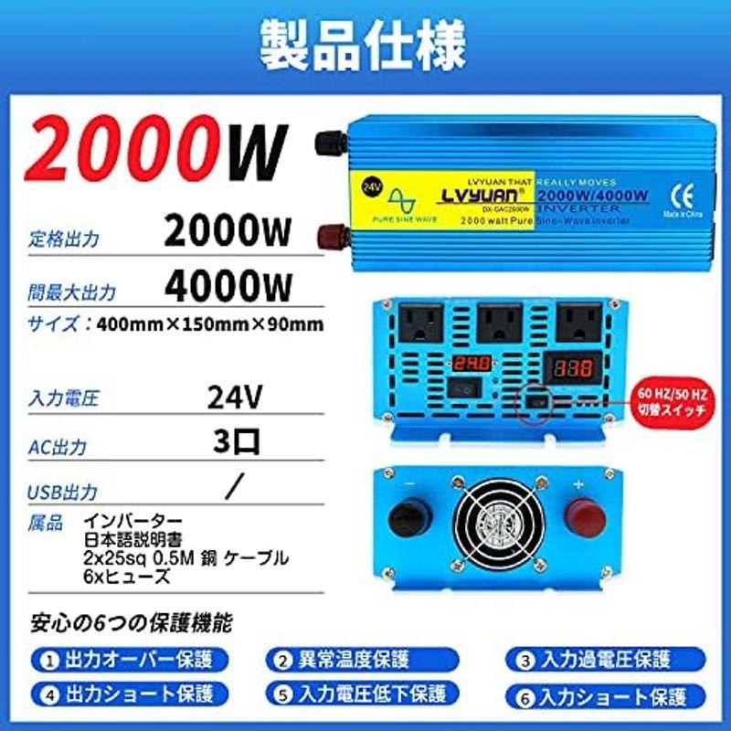 LVYUAN（リョクエン）インバーター 正弦波 24V 2000W 最大4000W DC 24V（直流）AC100V（交流）変換 50HZ｜lr-store｜05