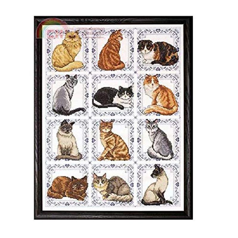 12 cats counted cross stitch kits 14 ct,12 猫、クロスステッチキット 220x 299 ポイント