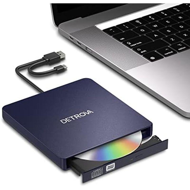 DETROVA 外付けDVD/CDドライブ DVDレコ CD/DVD-Rプレイヤー USB3.0&Type-C両用ケーブル Window/L｜lr-store｜02