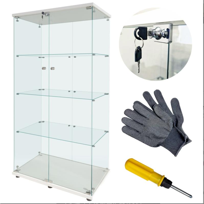 ホワイト】コレクションケース 両扉タイプ 大型 幅80×奥行37×高