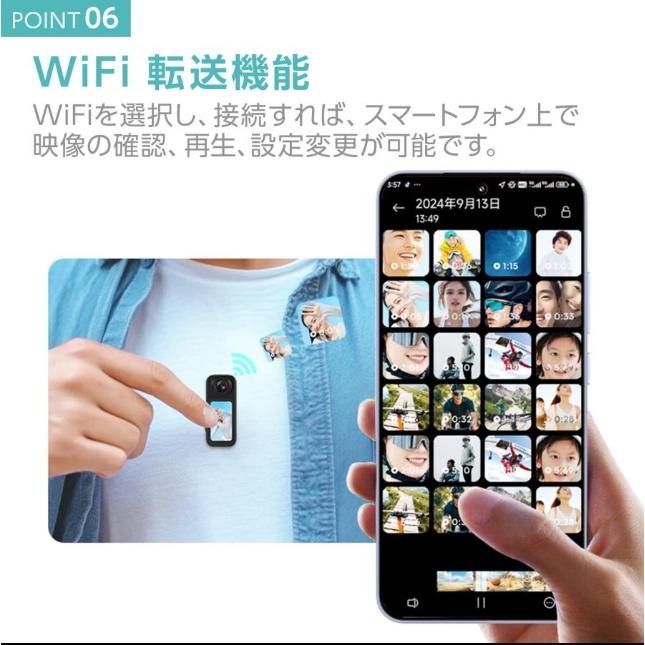 アクションカメラ 小型 wifi リアルタイム ウェアラブルカメラ ビデオカメラ 小型カメラ wi-fi スマホ連動